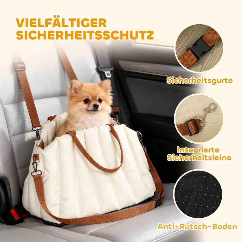 Trasportino per cani con doppie cinghie regolabili base antiscivolo e guinzaglio interno in cotone crema bianco