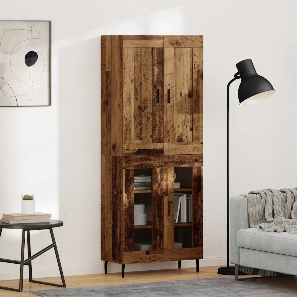 Credenza 2 pz-Set di 2 Buffet-Armadio da cucina Legno vecchio Legno Stratificato e Vetro 625588