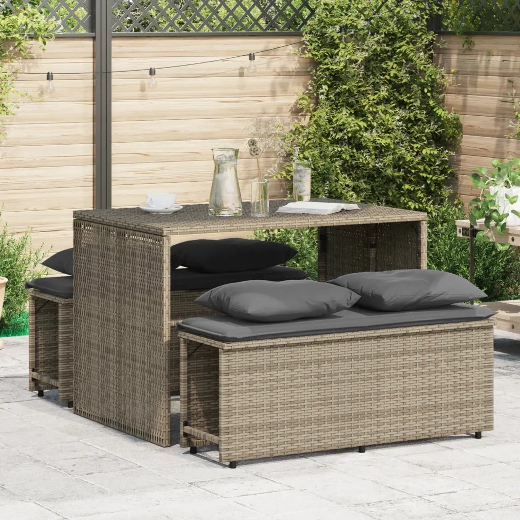 Set da Pranzo da Giardino 3 pz | Set Salotto da Giardino con Cuscini in Polyrattan Grigio