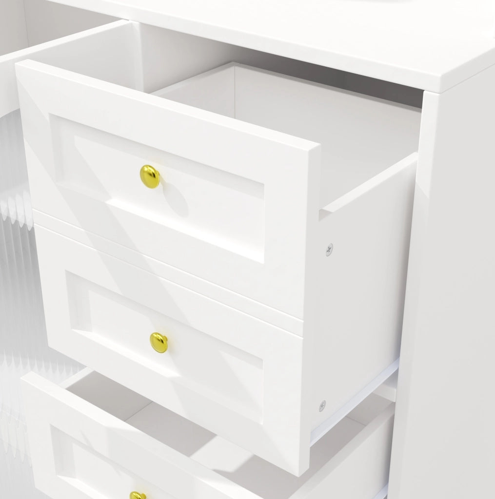 Credenza 120x40x188 cm con striscia LED controllabile da app in MDF bianco