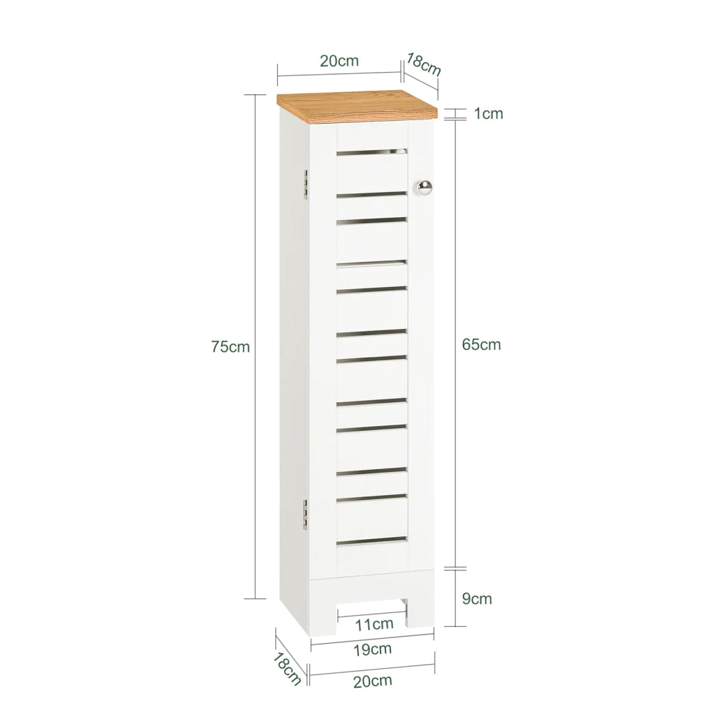 Porta Carta Igienica Colonnina Da Bagno Mobiletto Mobile Bagno Bianco-Naturale 20x18x75cm BZR85-W