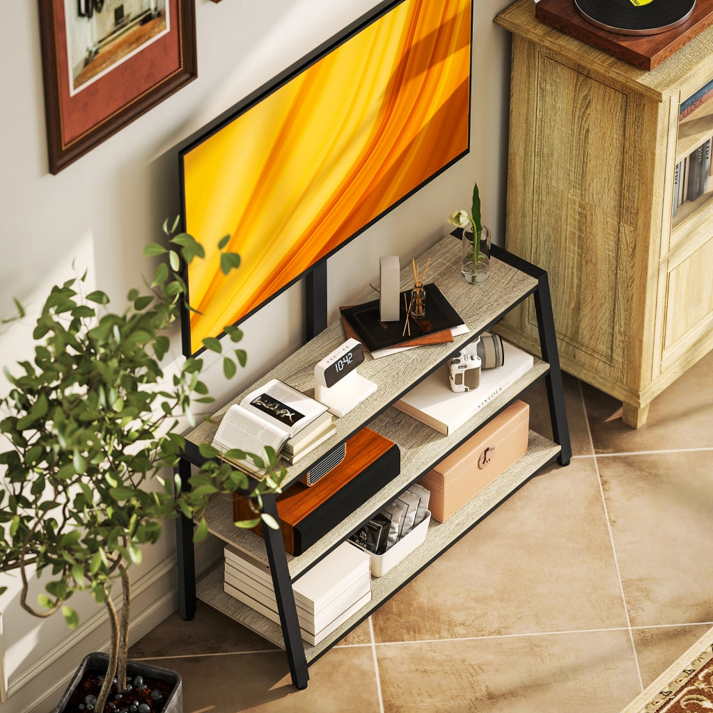 Mobile TV per TV 32-70 Pollici con Ripiani Aperte e Angolo Aggiustabile 35¡ã ¨C zephmum ¨C 108x41x135cm Effetto Legno Naturale