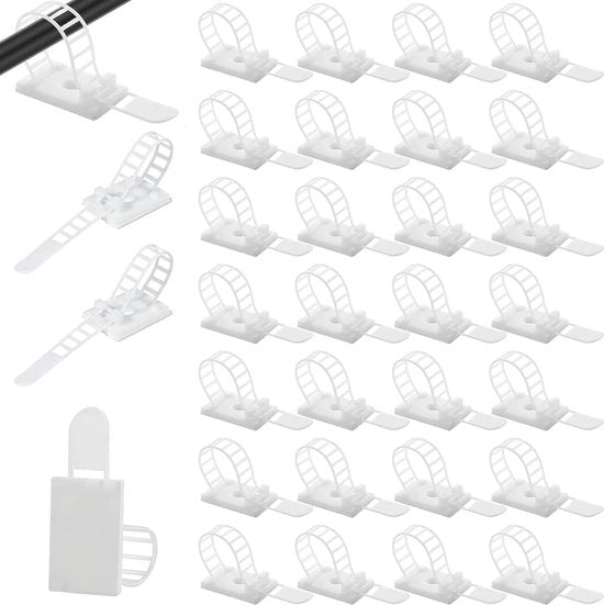 Organizzatori di cavi autoadesivi 100 pezzi - La soluzione universale per scrivanie e pareti domestiche pulite (bianco)
