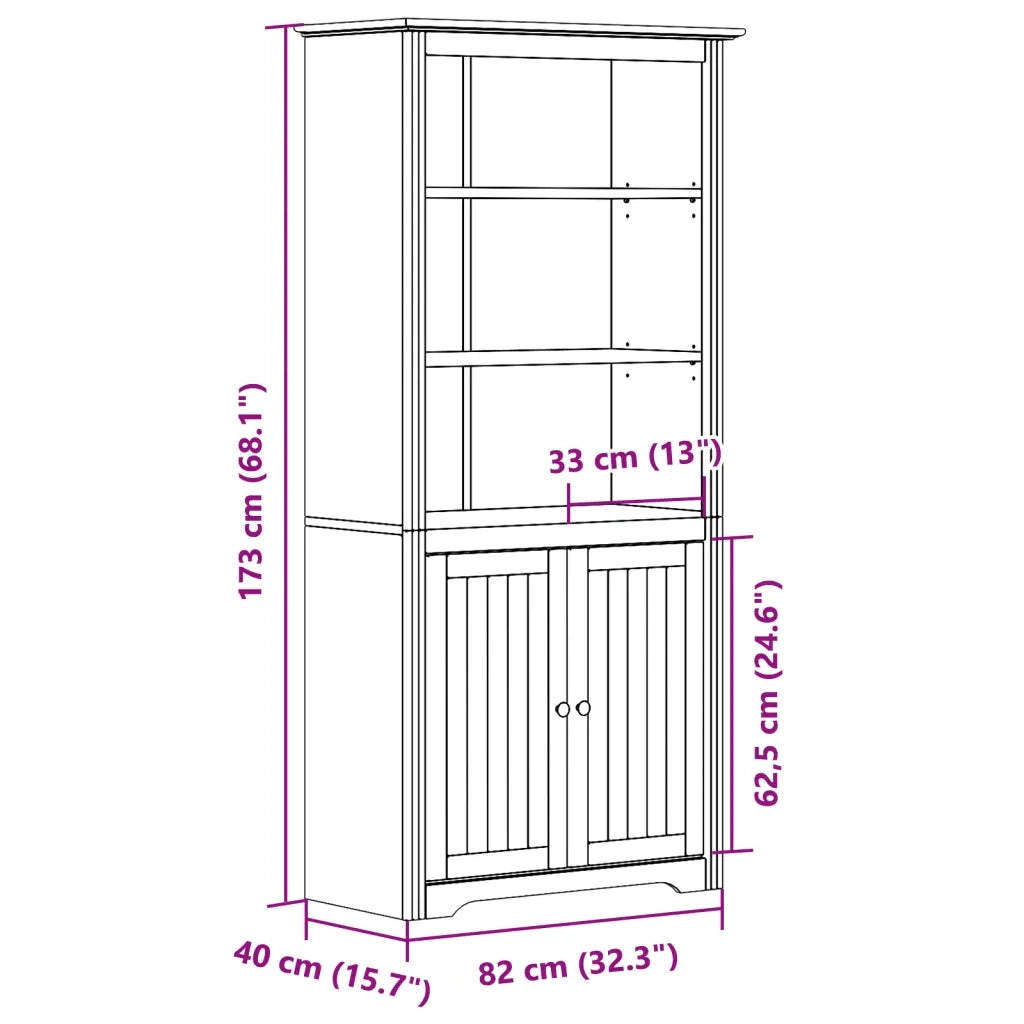 Libreria-Scaffale per Libri-Mobile di Stoccaggio BODO 82x40x173 cm Legno Massello Pino Bianco e Marrone