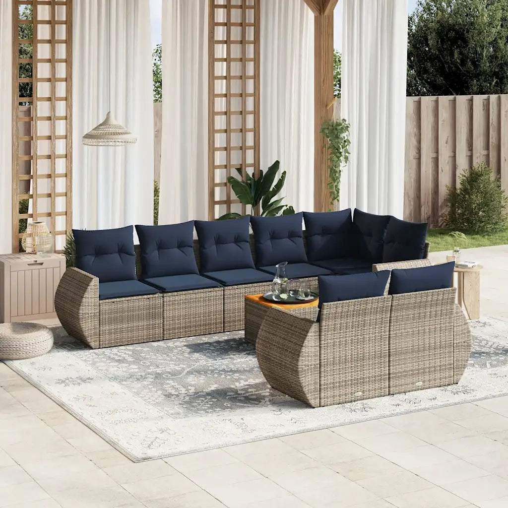 Set Divani da Giardino 9 pz con Cuscini Grigio in Polyrattan 3225095