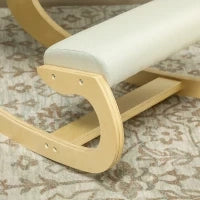 Sedia Inginocchiatoio con Movimento a Dondolo, in Tessuto Effetto Lino e Legno di Betulla, 55x85x55 cm, Crema
