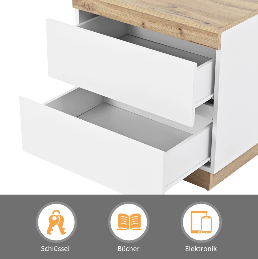 Comodino classico bianco e rovere con 2 cassetti