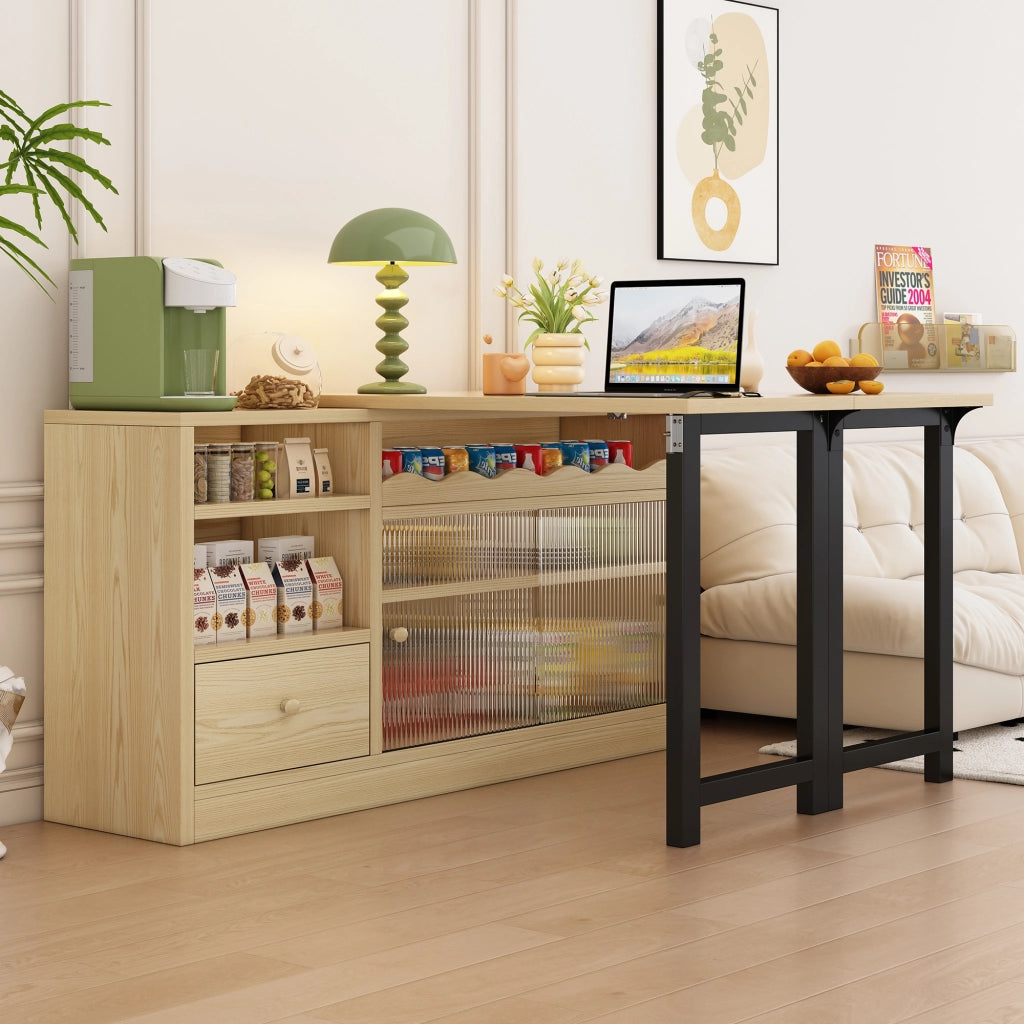 Tavolo da Pranzo Allungabile Pieghevole con Vano ¨C MINIMAL ¨C Rotante 360¡ã, Natura/Nero