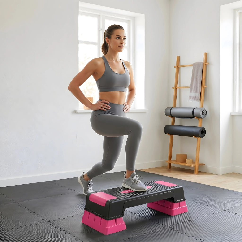 Step Aerobico Regolabile ¨C Xylo ¨C 3 Livelli Altezza 12/17,5/22,5 cm Antiscivolo Nero Rosa