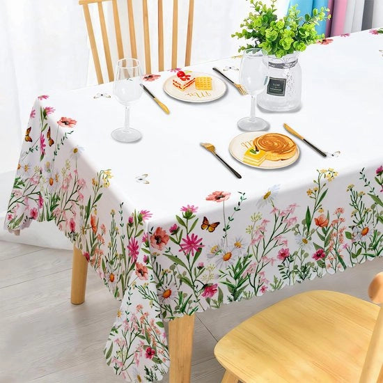 Tappeto per tavolo in plastica resistente all'acqua, fiori, tappeto per tavolo quadrato, resistente alle intemperie, tappeto per tavolo in poliestere, 110x140 cm, per tavolo da giardino, cucina, sala da pranzo.