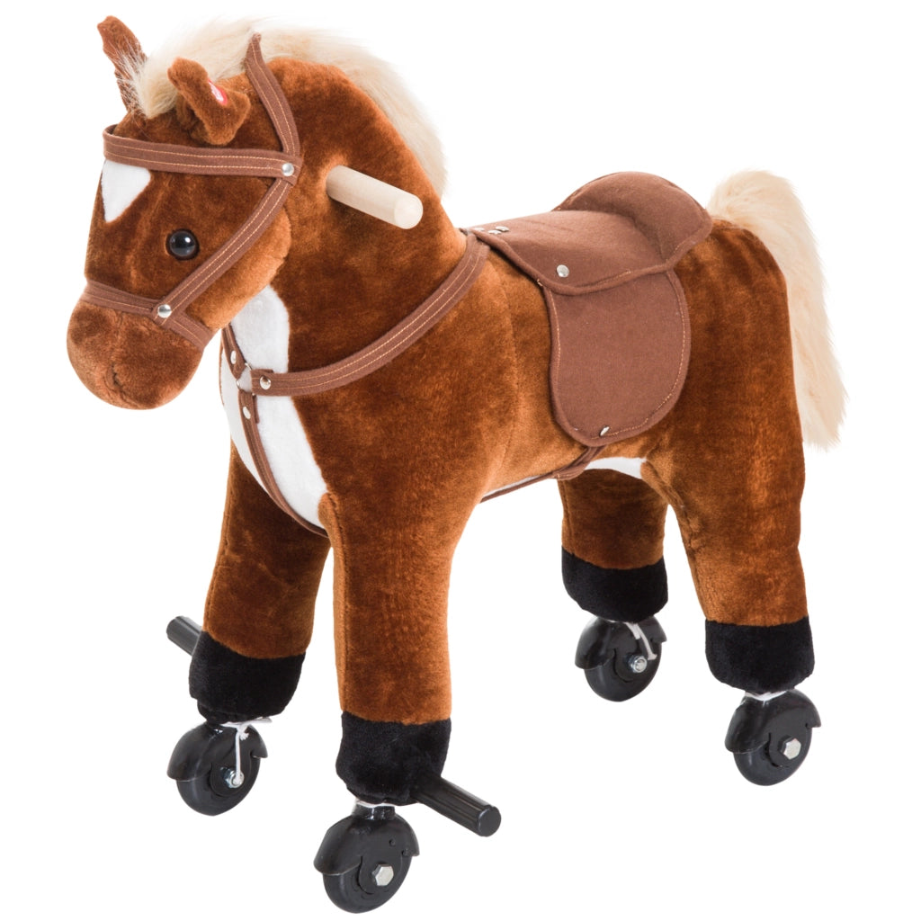 Cavallo a dondolo con ruote - Xylo - Legno, suoni, pedali, 55x23x60 cm, marrone