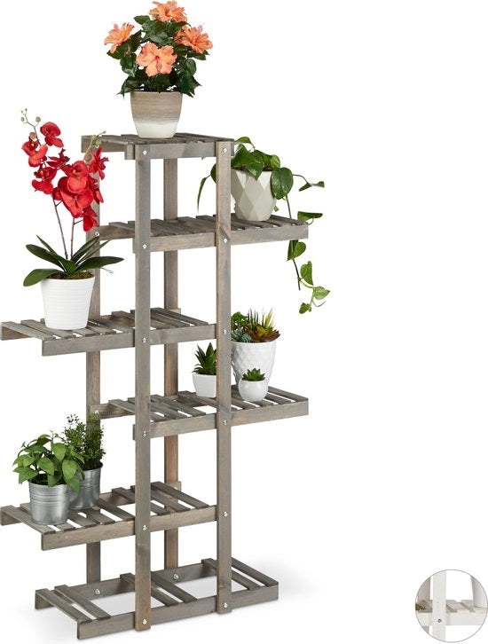 Recinzione per piante 5 strati con gradino per fiori interno shabby 125x81x25 cm grigio