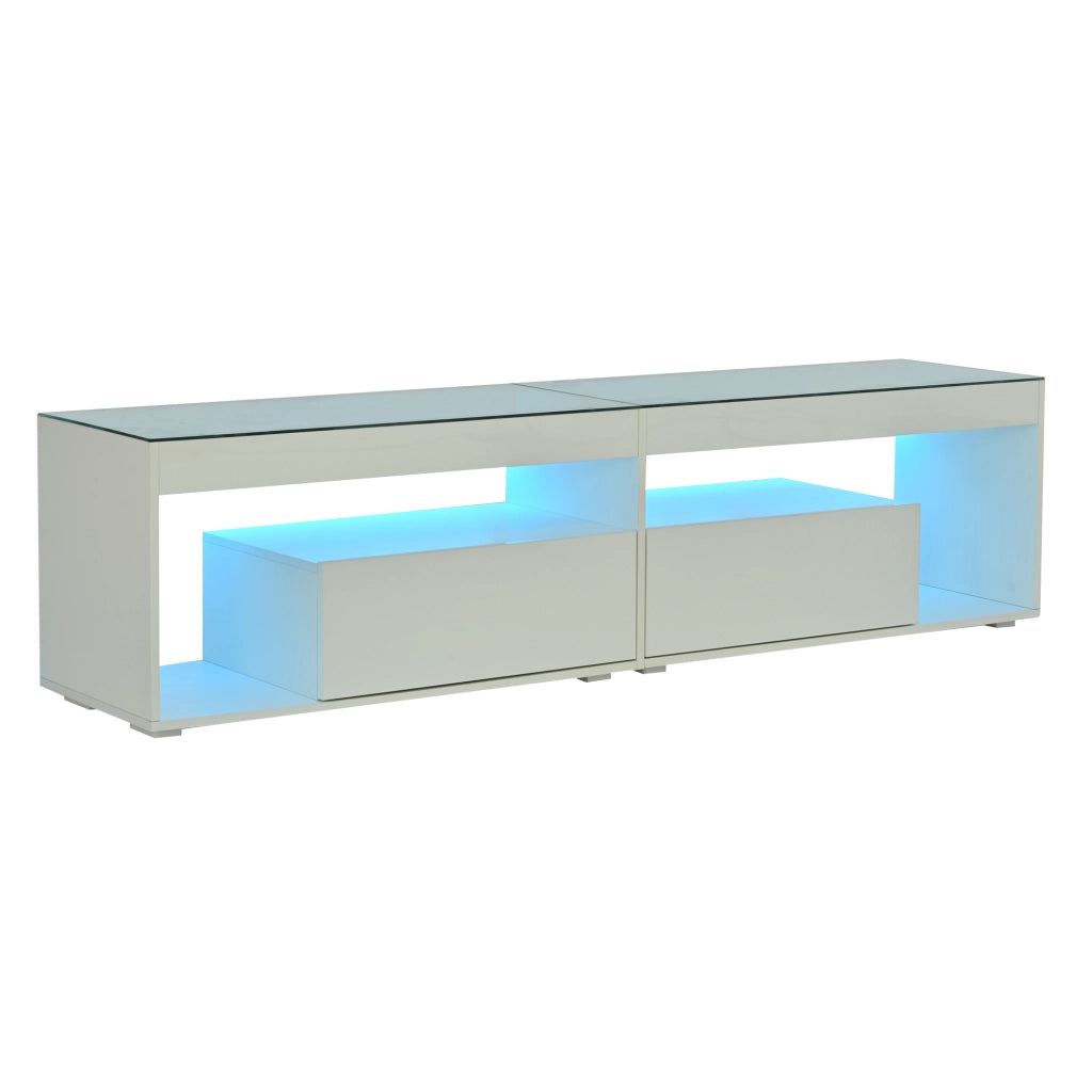 Mobile porta televisore bianco lucido con illuminazione regolabile e due cassetti capienti