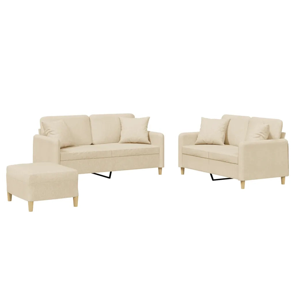 Set Divani 3 pz con Cuscini Crema in Tessuto 3202112