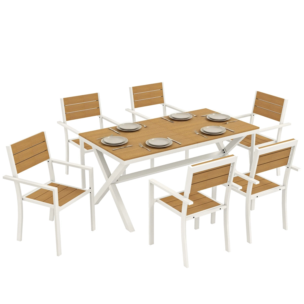 Set di Sedie da Pranzo per Esterni 7 Pezzi in Teak e Alluminio ¨C Zephmum ¨C Grigio