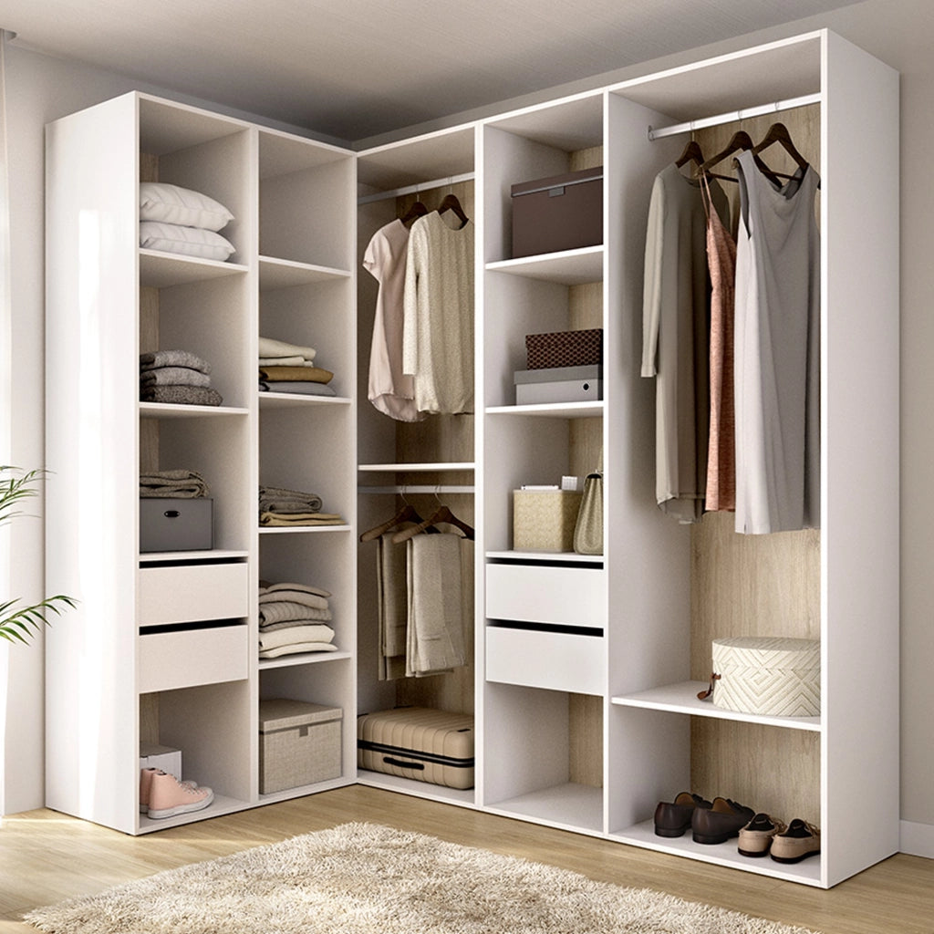 Armadio Camera da Letto Boughton, Guardaroba Grande Modulabile, 186x205h cm Bianco