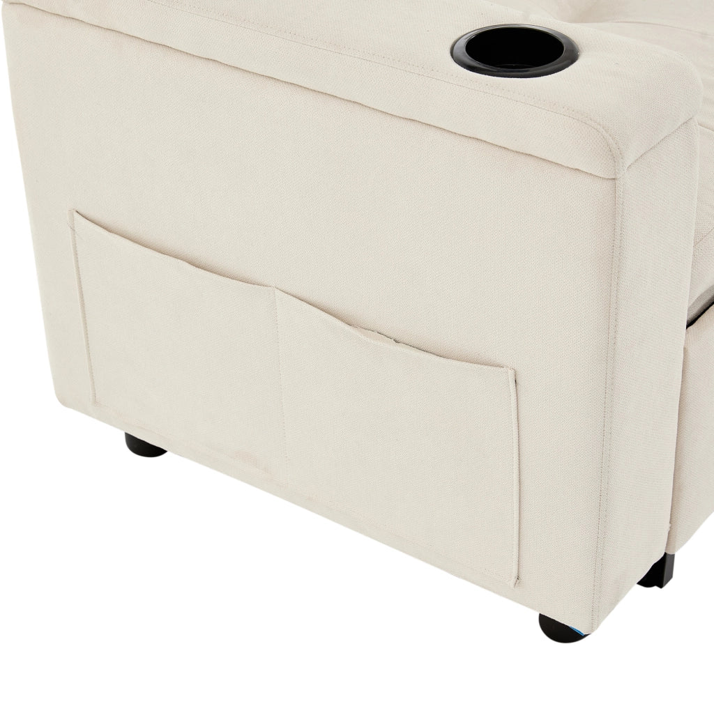 Divano letto pieghevole con contenitore; LED; USB e Type-C; tessuto beige