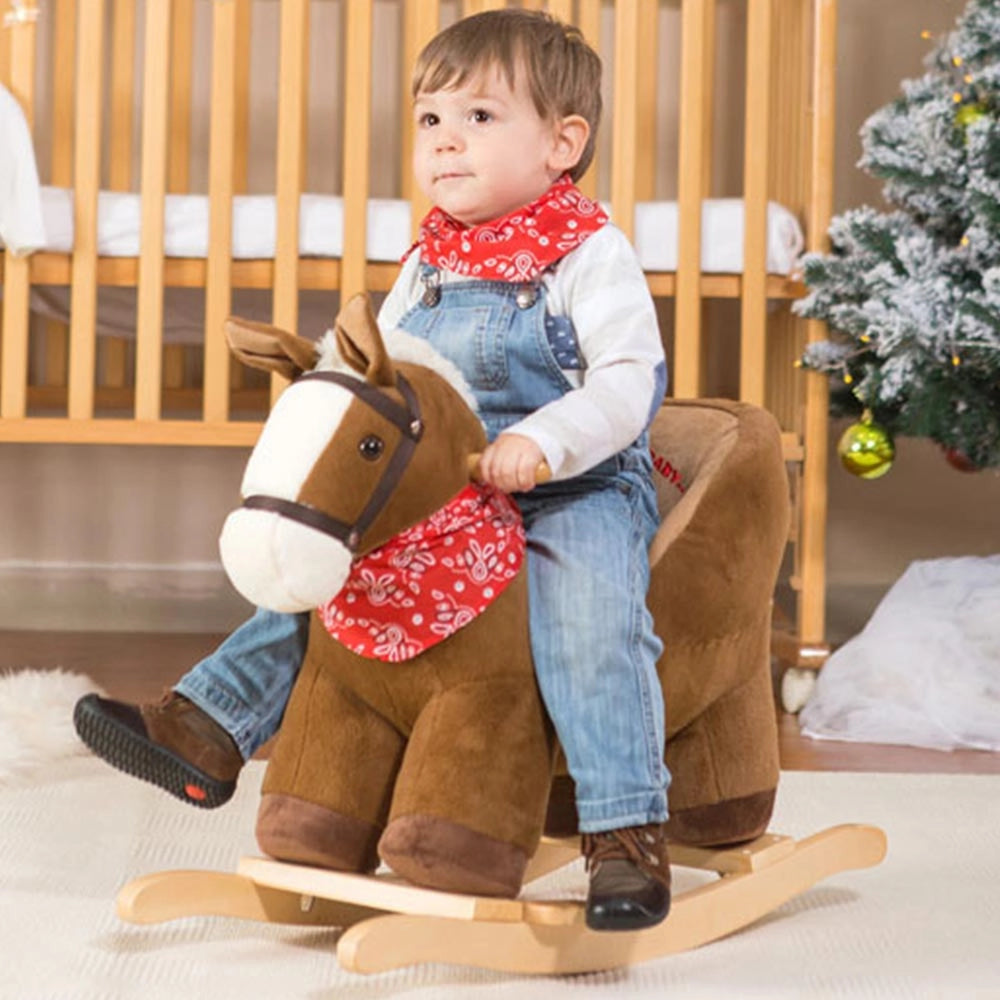 Cavallo Dondolo Cavalluccio Cavalcabile Peluche Gioco Bambini con Effetti Sonori