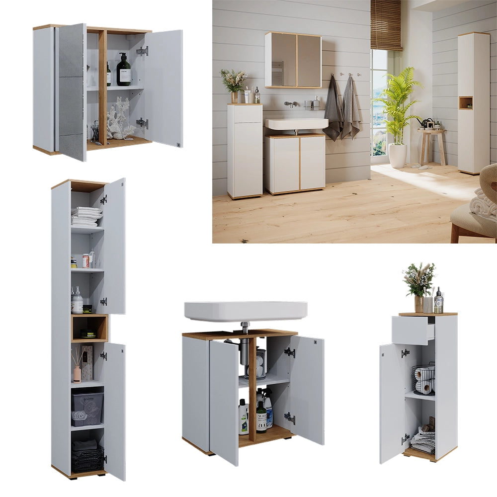 Vicco Set mobili bagno Bianco/Artisan 4 pezzi, con unità alta e unità midi