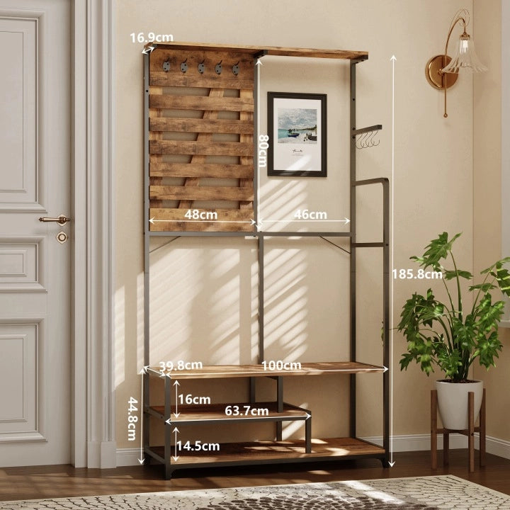 Appendiabiti in stile industriale, scarpiera, mobile da ingresso in stile loft, seduta