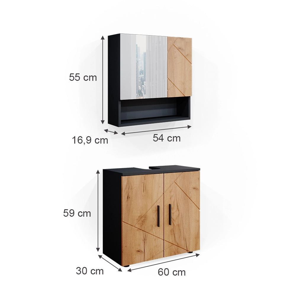 Vicco Set mobili bagno Quercia dorata/antracite 2 parti, mobile base 60 cm
