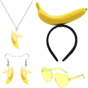Costume a 4 pezzi per bambino - Cappello da banana - Occhiali da sole gialli - Collana da banana - Orecchini da banana - Ideale per feste tematiche - Costume da frutta