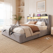 DESMIU Letto Matrimoniale 180 × 200 cm con contenitore idraulico, USB e Type-C, LED, senza materasso, in velluto, grigio