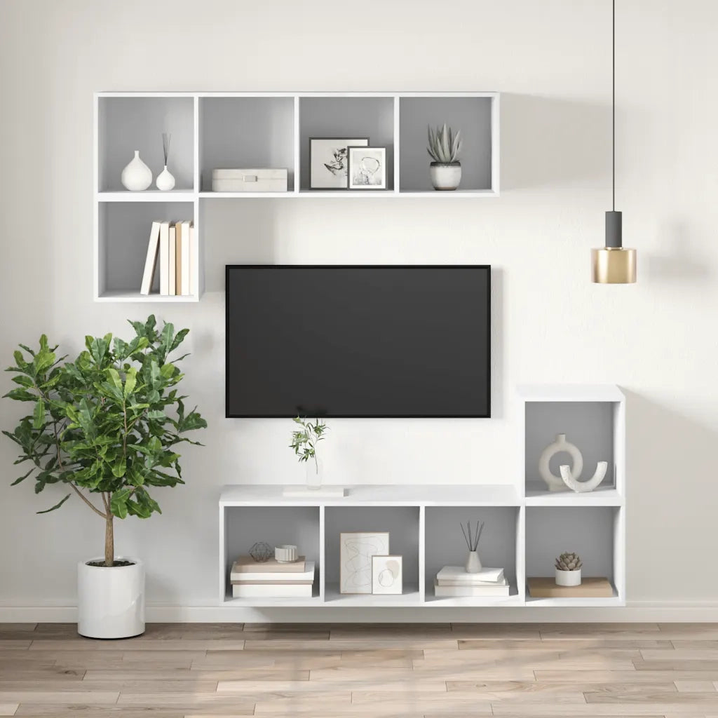 Mobile TV da Parete Bianco 37x37x107 cm in Legno Multistrato 805480