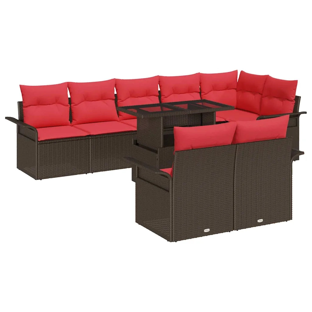Set Divano da Giardino con cuscino 9 pcs Marrone Poly Rattan