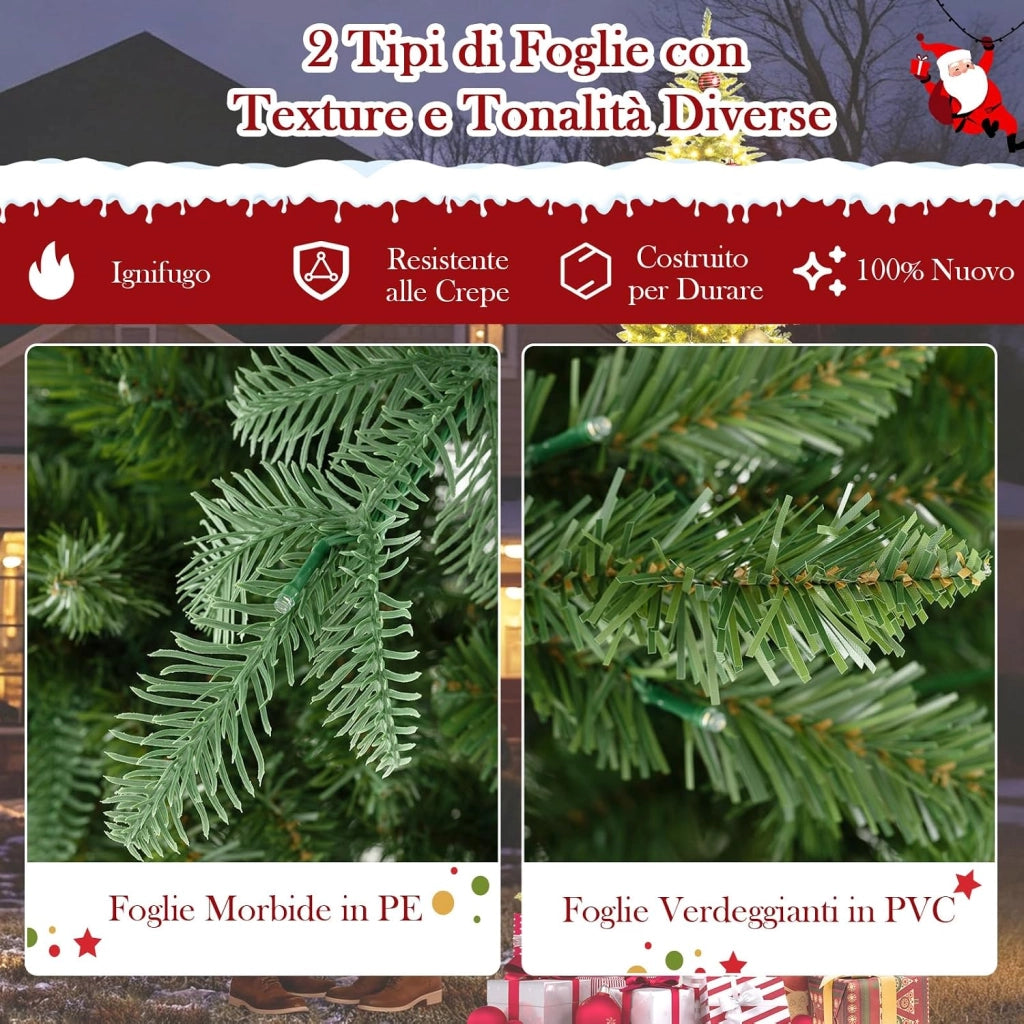 Albero di Natale Artificiale 360 cm, Albero di Natale Pre-illuminato con 800 Luci LED, 2517 Punte di Rami e Connettore di Alimentazione Rapido, Decorazione Natalizia da Interno ed Esterno