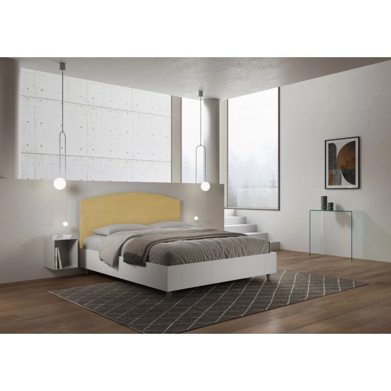 Letto Matrimoniale 160x200 cm struttura bianco frassino testata Antilia - Con rete,Microfibra,Ocra