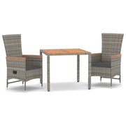 Set da Pranzo da Giardino 3 pz | Set Salotto da Giardino con Cuscini in Polyrattan Grigio