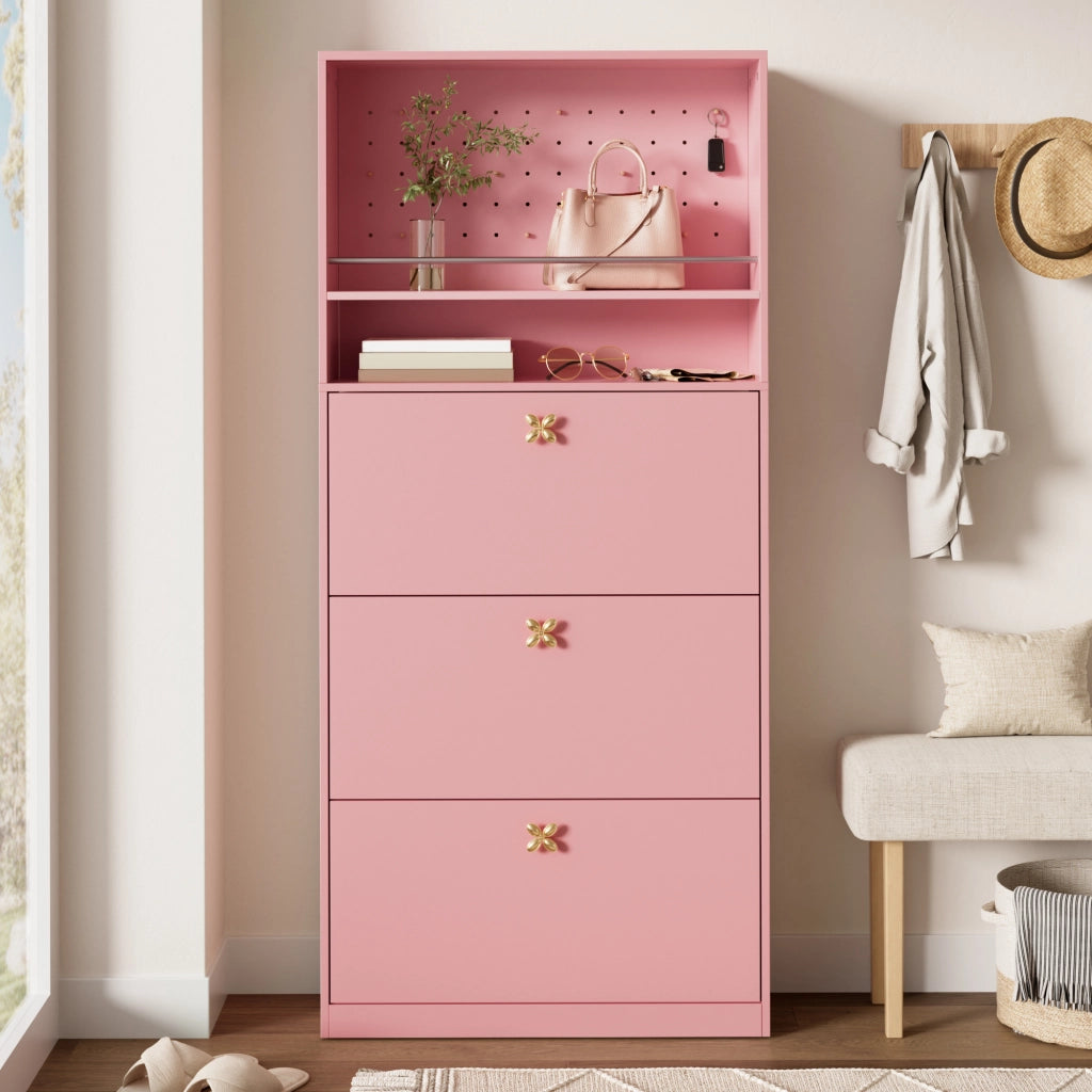 Scarpiera con vani ribaltabili - per ingresso - 80×24×178.5 cm - rosa