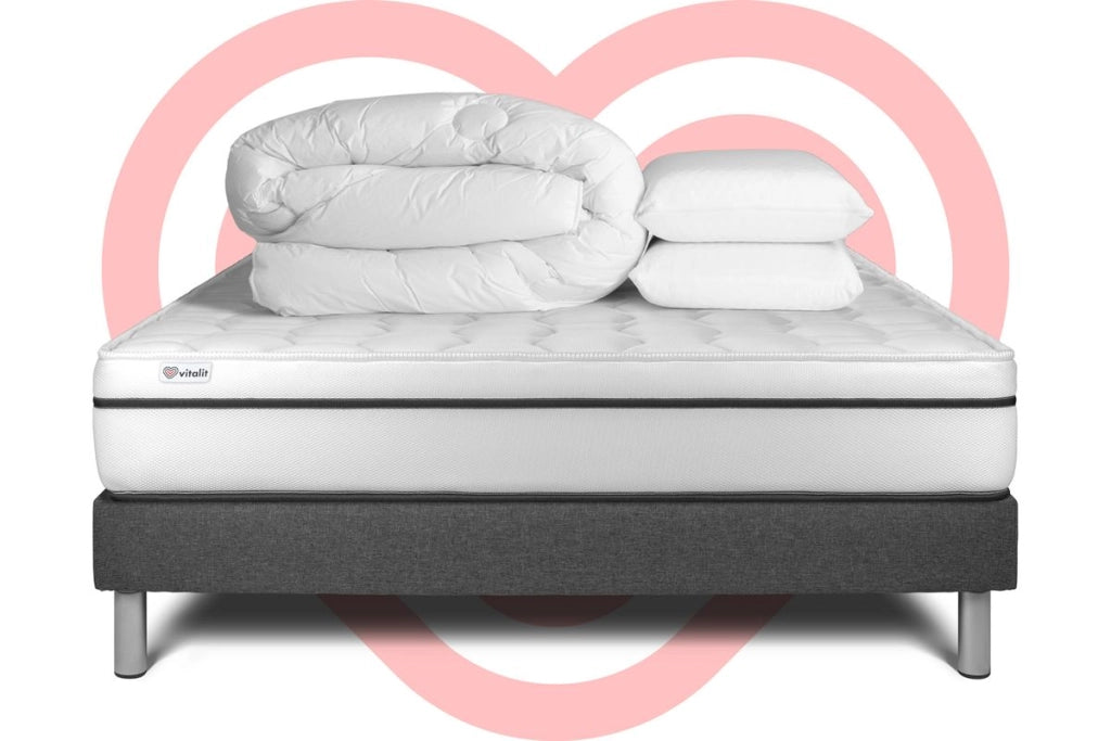 Pacchetto letto completo - Materasso 200x200cm + Box spring con doghe (kit) + 2 cuscini + Piumino - Vital Spa
