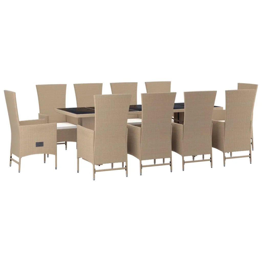 Set da Pranzo da Giardino 11 pz con Cuscini Beige in Polyrattancod mxl 124329