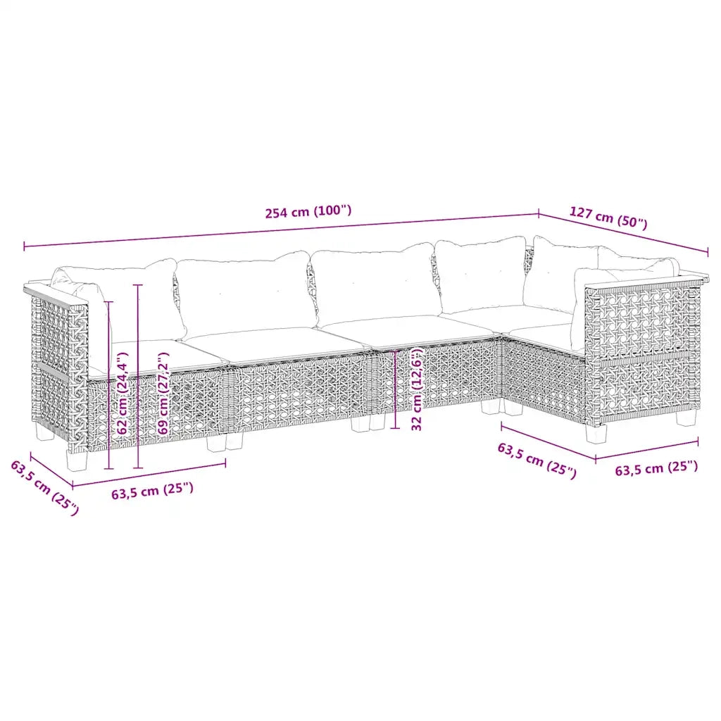 Set Divano da Giardino 5 pz con Cuscini Beige in Polyrattan 3261814