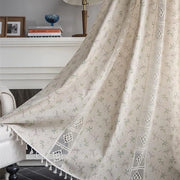 Gordini bohemien stile rurale in cotone e lino, punti di applicazione, stile vintage, vetrata, fiori, hanger con maniglia, 2 pezzi, 160x150cm (LxP)