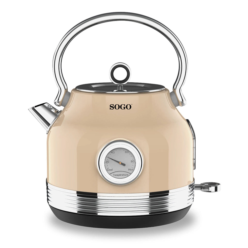 Bollitore elettrico vintage 1,8 litri con termometro integrato, base 360° e spegnimento automatico 2200W - Sogo