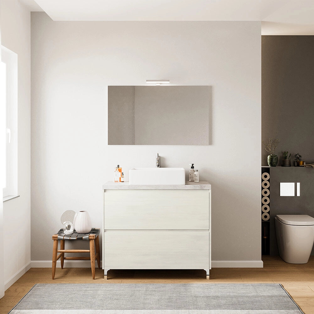 Mobile bagno a terra 80 rovere ghiaccio e top cenere con specchio LED Lisbona