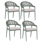 Set di 4 Sedie da Giardino in Alluminio Verde con Verniciatura a Polvere e Cuscini Tortora per Esterni