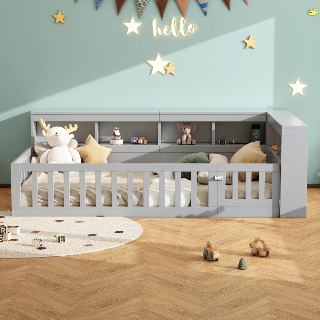 LETTO Giorno 90x200 cm Grigio in truciolare e MDF con prese USB