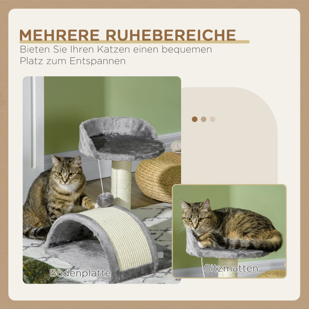 Tiragraffi per Gatti 46 cm ¨C Xylo ¨C con cuccia, palla gioco, corda sisal, grigio