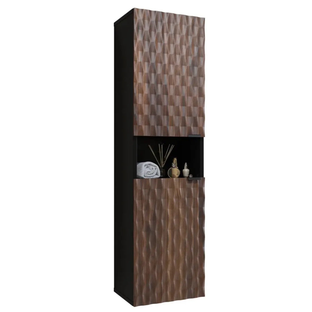 Set di 3 mobili da bagno KING – Rovere scuro e nero - 80 cm