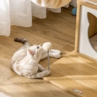 Tiragraffi per Gatti con 2 Pali, Casetta, Amaca, Lettino e 2 Palline, in Legno, Pile e Sisal, 48x40x126 cm