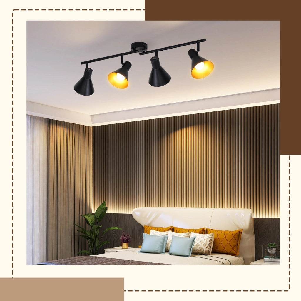 ZMH Faretto da soffitto retrò neri 4 luci E14 metallo 350° girevoli stile industriale 71 cm per soggiorno camera letto