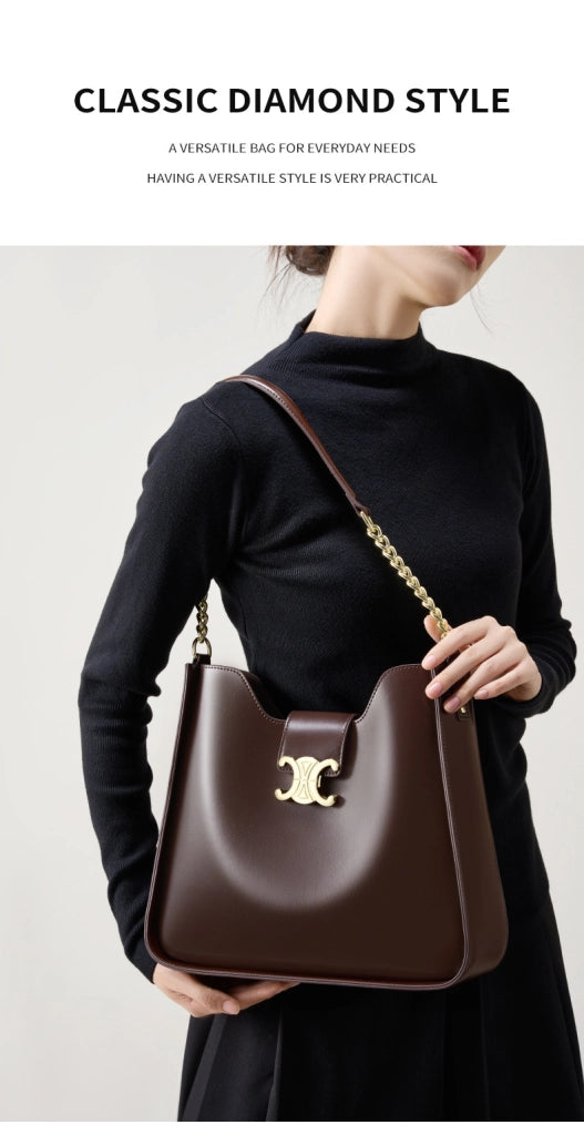 Borsa a mano da donna in vera pelle, borsa a tracolla marrone