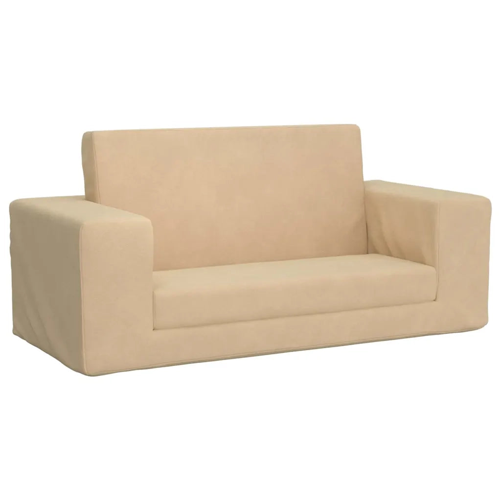 Divano Letto per Bambini a 2 Posti Crema in Morbido Peluche 357031