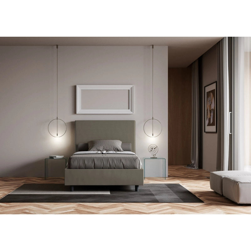 Letto imbottito Piazza e mezzo 110x190 cm Focus - Similpelle,Cappuccino,Con rete