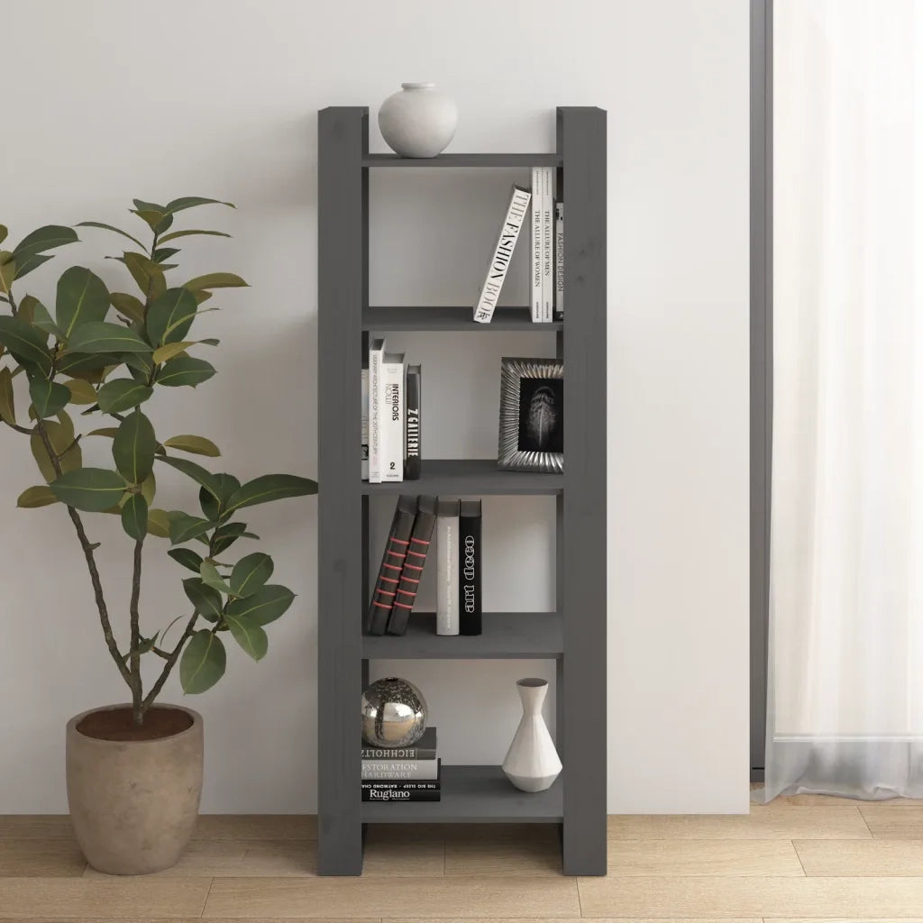 Libreria Divisorio-Scaffale per Libri-Mobile di Stoccaggio Grigio 60x35x160 cm Legno Massello