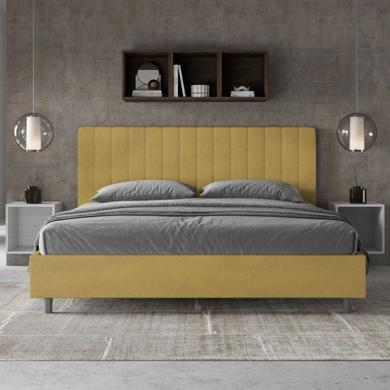 Letto imbottito Matrimoniale 200x200 cm Agueda - Con rete,Microfibra,Ocra